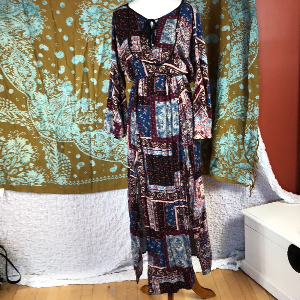 A&E boho 3 panel slit maxi dress